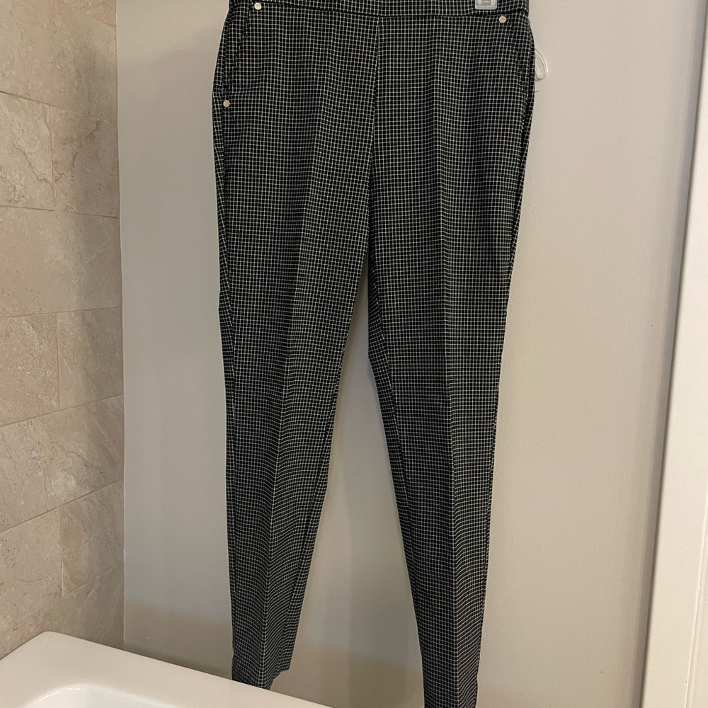 Anne Klein Black and White Checkered Stretch Pants Leggings